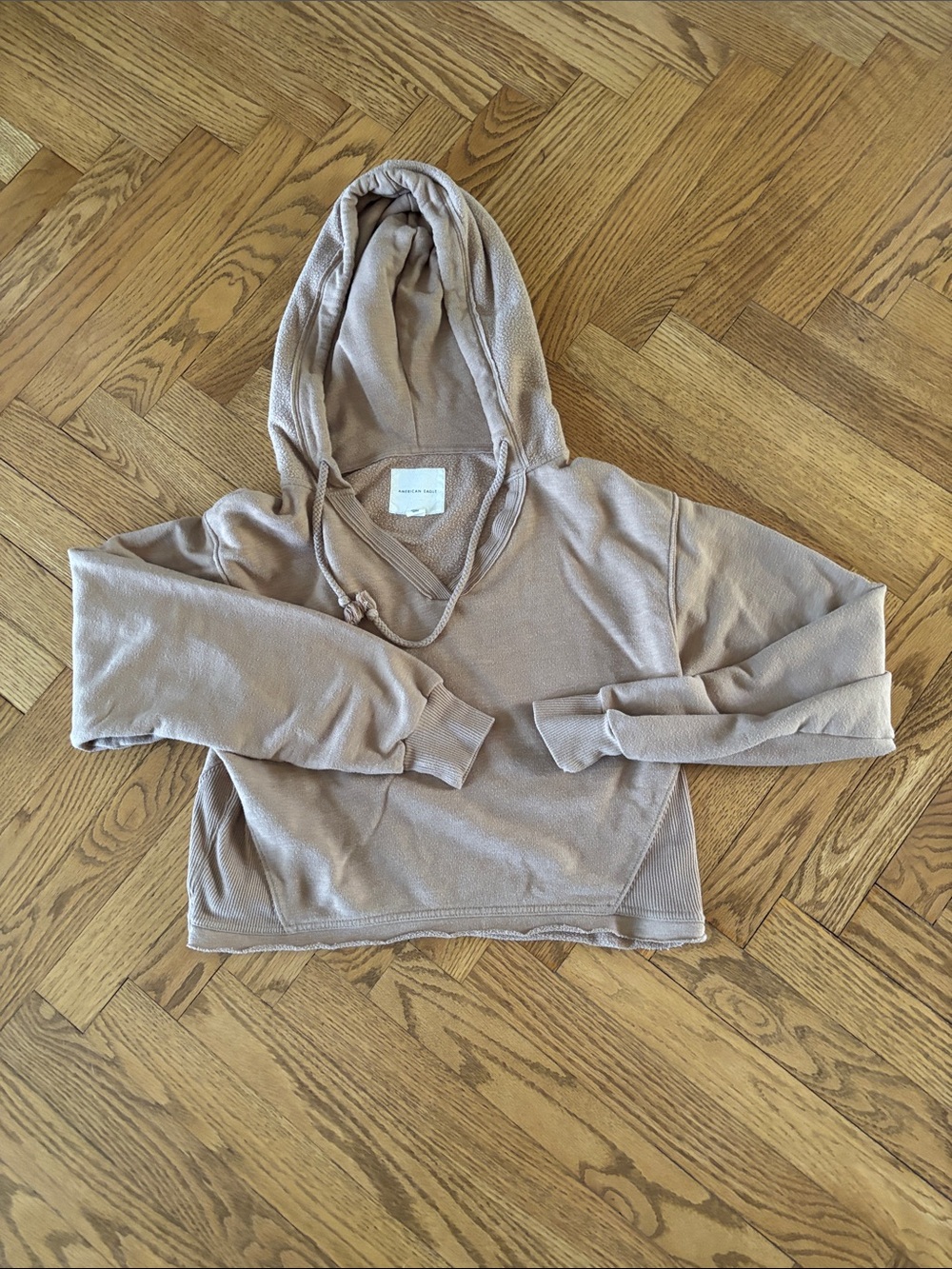 American Eagle Outfitters Cropped Hooded Sweatshirt - Tan